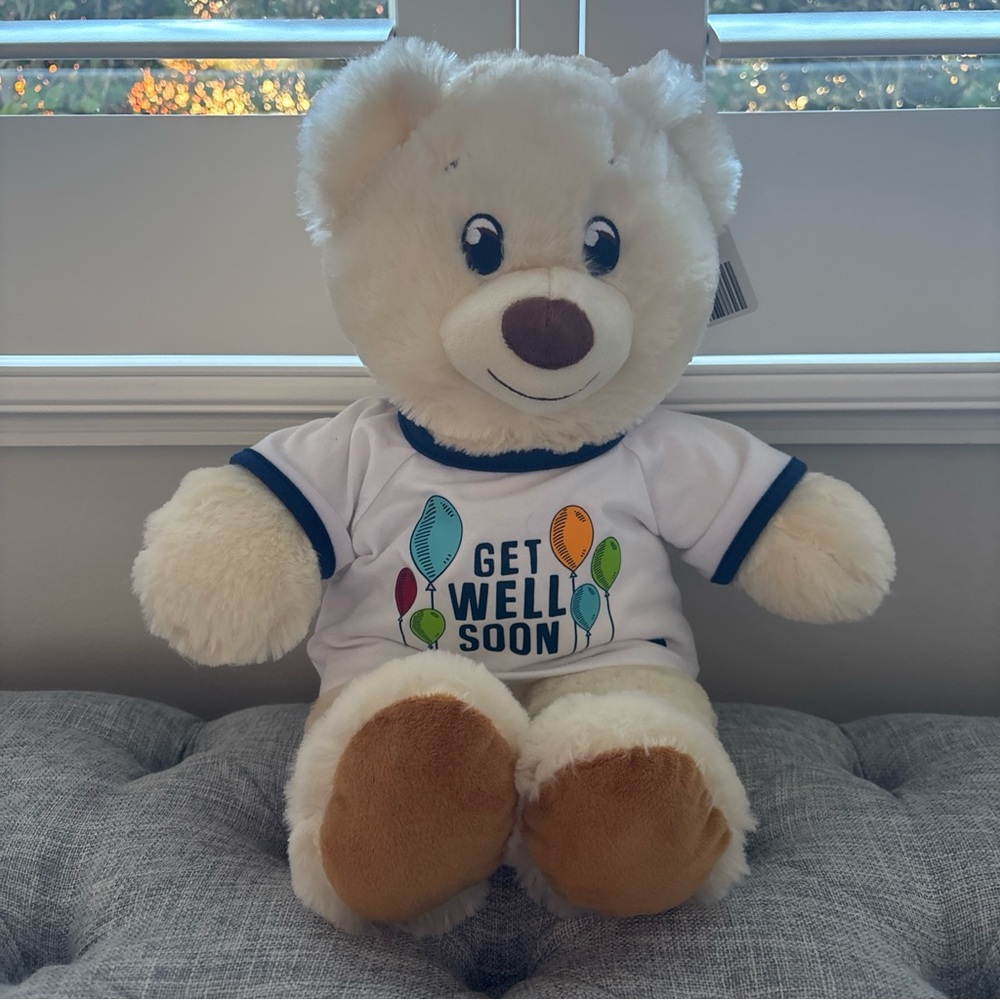 Brand New! Build-A-Bear, White/cream Bear With Get Well Soon Shirt